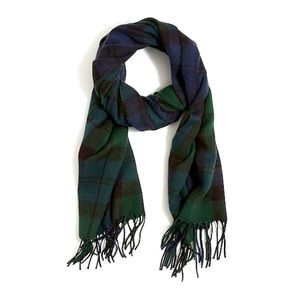J. Crew Plaid Green Black Blue Unisex Winter Fall Essentials Scarf NWT